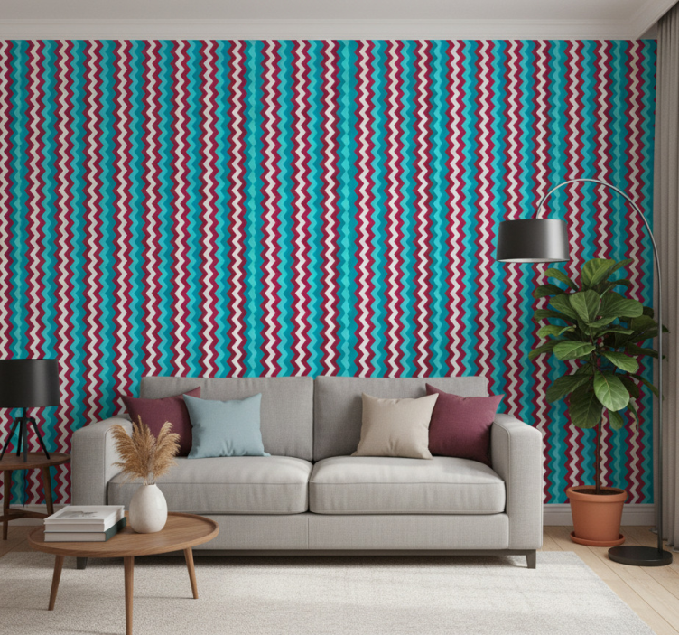 Papel de parede formas geométricas padrão ondulado zigzag - TenStickers