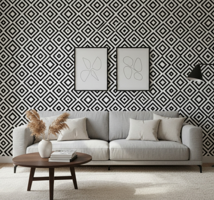 Papel de parede formas geométricas preto e branco - TenStickers