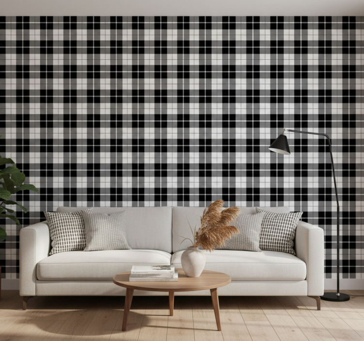 Papel de parede formas geométricas xadrez preto e branco - TenStickers