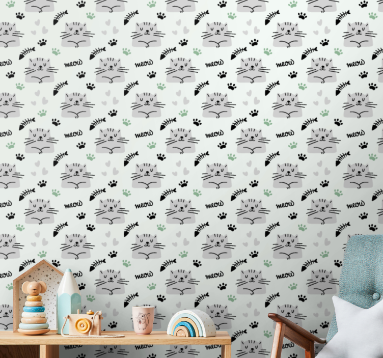 Papel de parede gatos padrões de gatinhos brincalhões - TenStickers