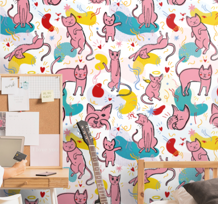 Papel de parede gatos padrões felinos brincalhões - TenStickers