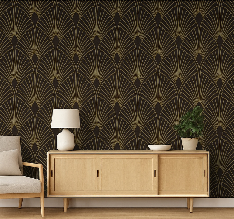 Papel de parede geométrico leque deco dourado - TenStickers