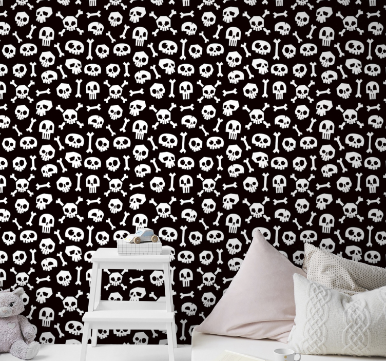 Papel de parede halloween caveiras e ossos - TenStickers