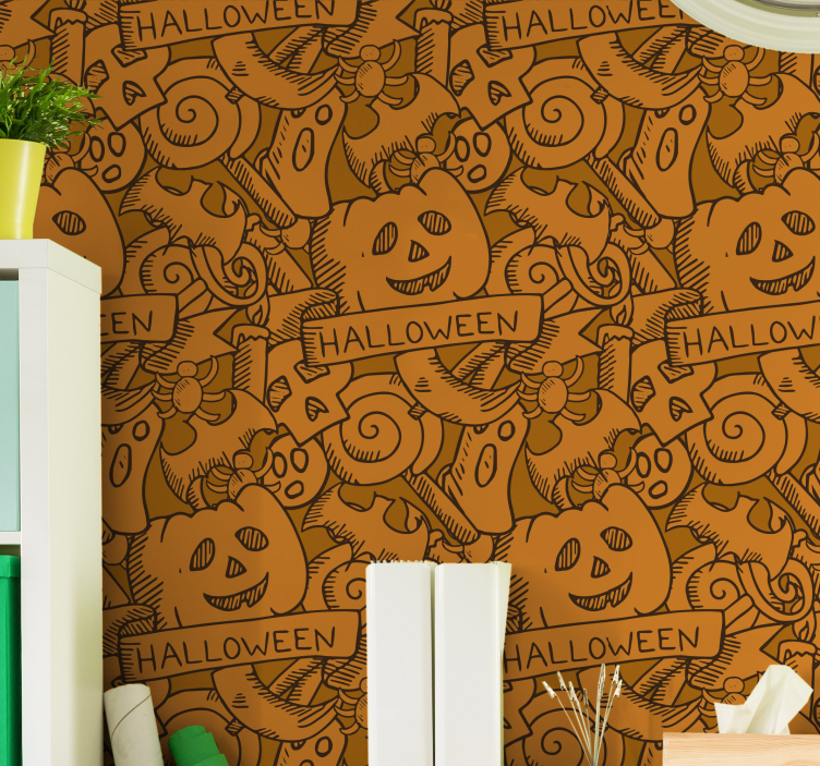 Papel de parede halloween motivo laranja alegre - TenStickers