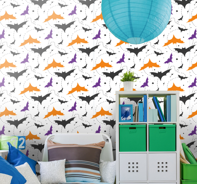 Papel de parede halloween padrão de morcego colorido - TenStickers