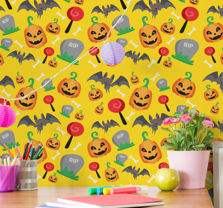 Papel de parede halloween padrões divertidos - TenStickers