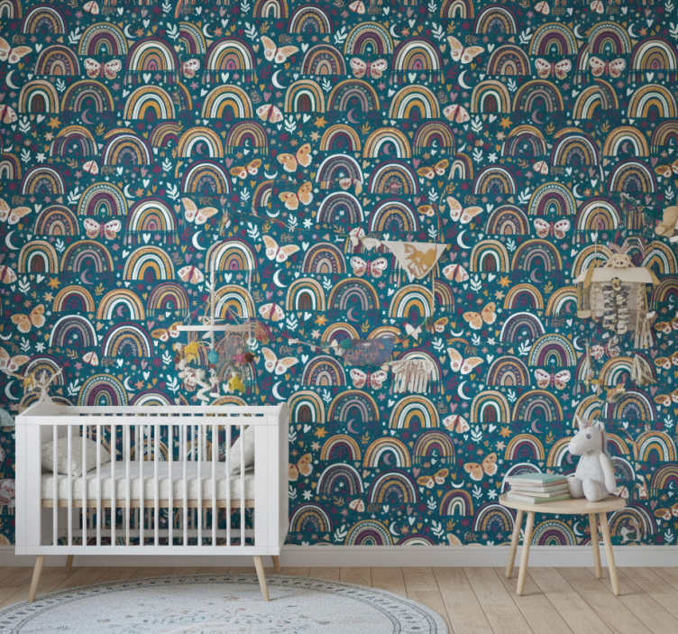 Papel de parede infantil arco-íris coloridos e borboletas - TenStickers