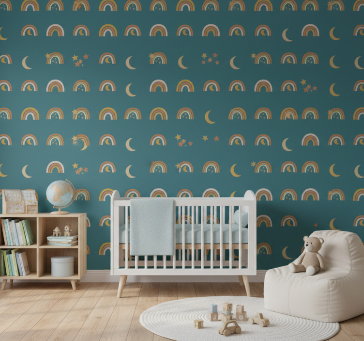 Papel de parede infantil arco-íris e estrelas - TenStickers