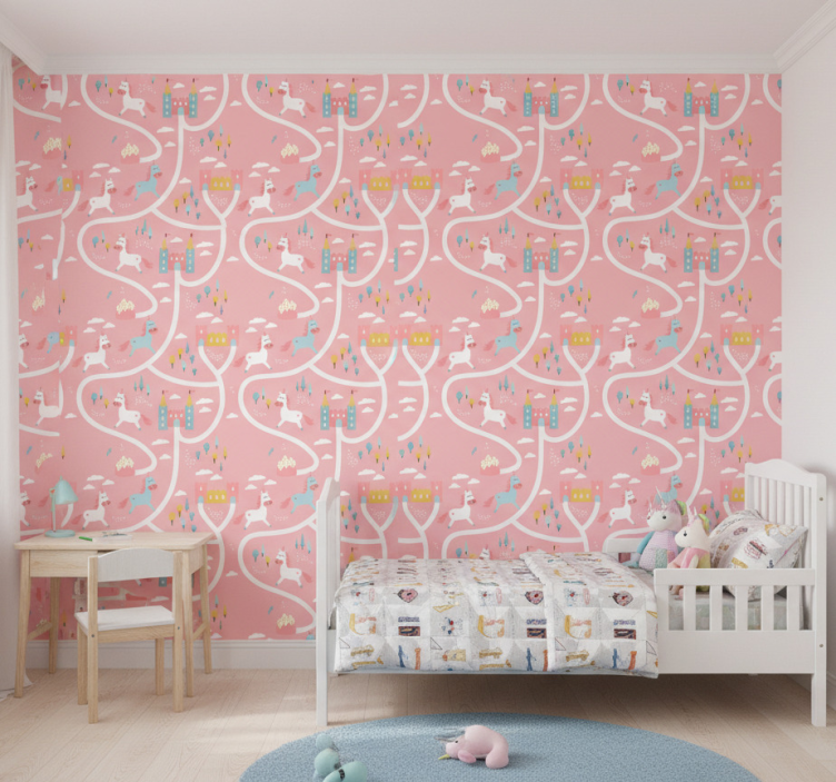 Papel de parede infantil castelos e unicórnios - TenStickers