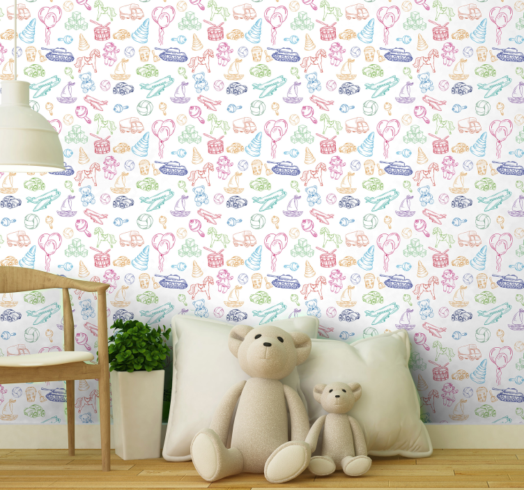 papel de parede infantil padrão de brinquedos multicoloridos - TenStickers