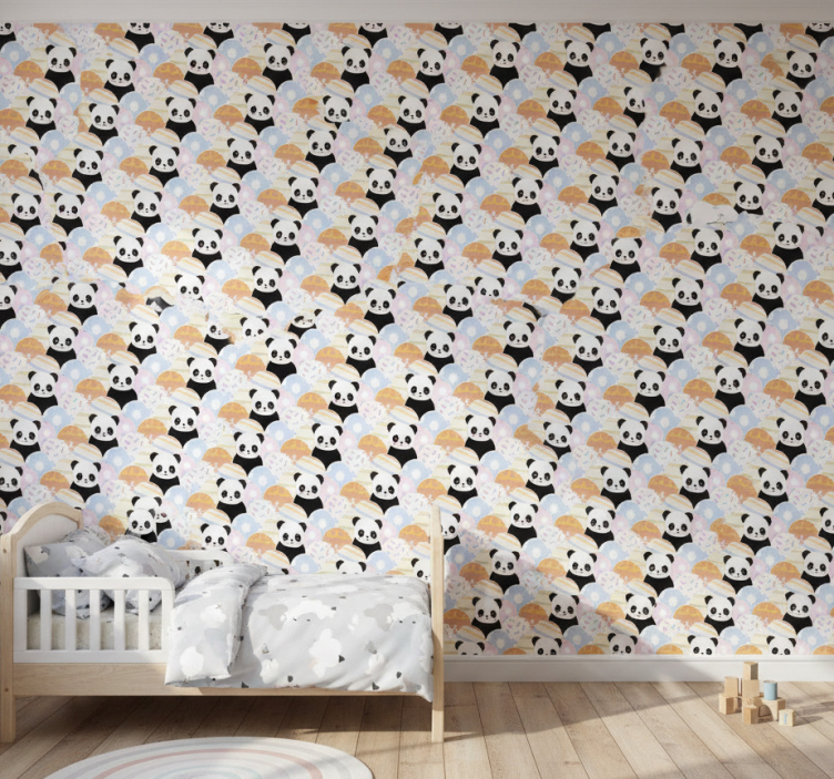 Papel de parede infantil com design de panda em patchwork - TenStickers