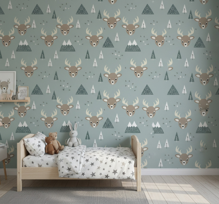 Papel de parede infantil com design nórdico de cervo - TenStickers