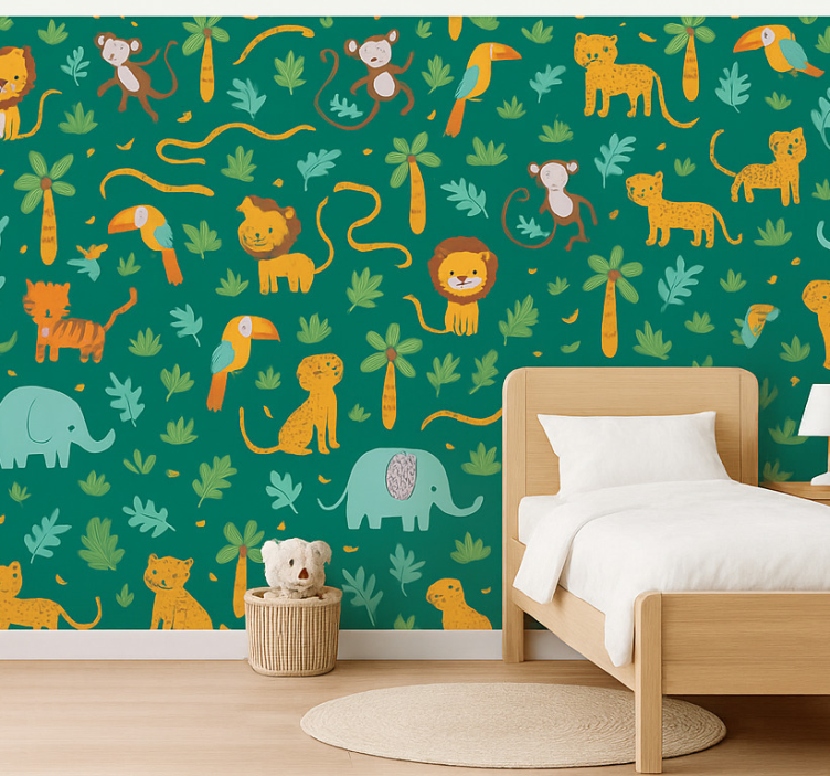 Papel de parede infantil com design simples de selva fofo - TenStickers