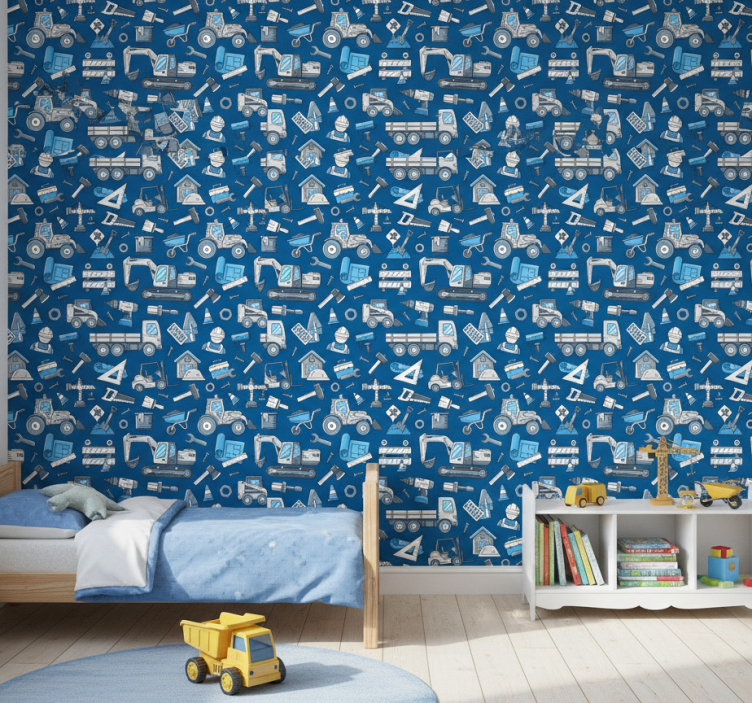 Papel de parede infantil com equipamentos de construção - TenStickers