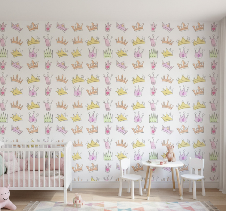 Papel de parede infantil com estampa de coroas - TenStickers
