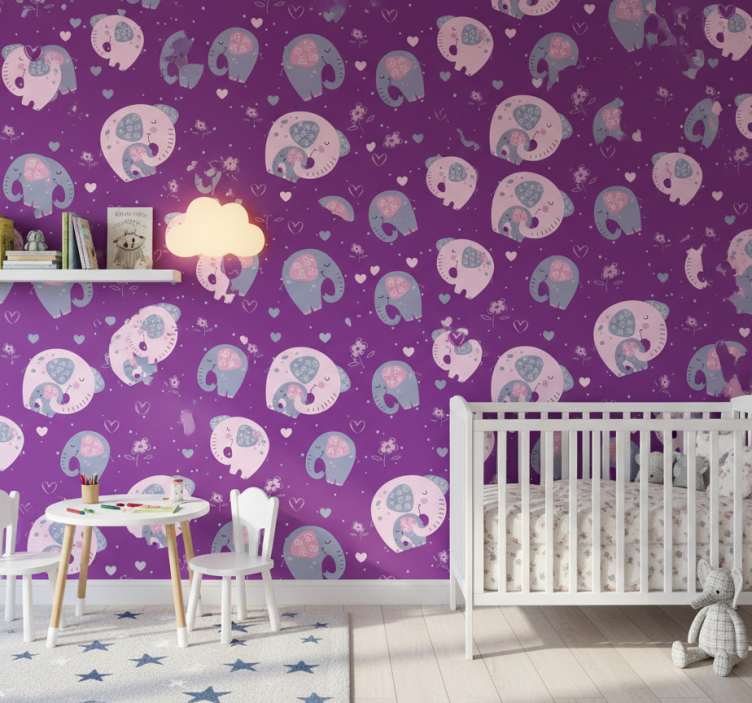 Papel de parede infantil com estampa de elefante fofo - TenStickers