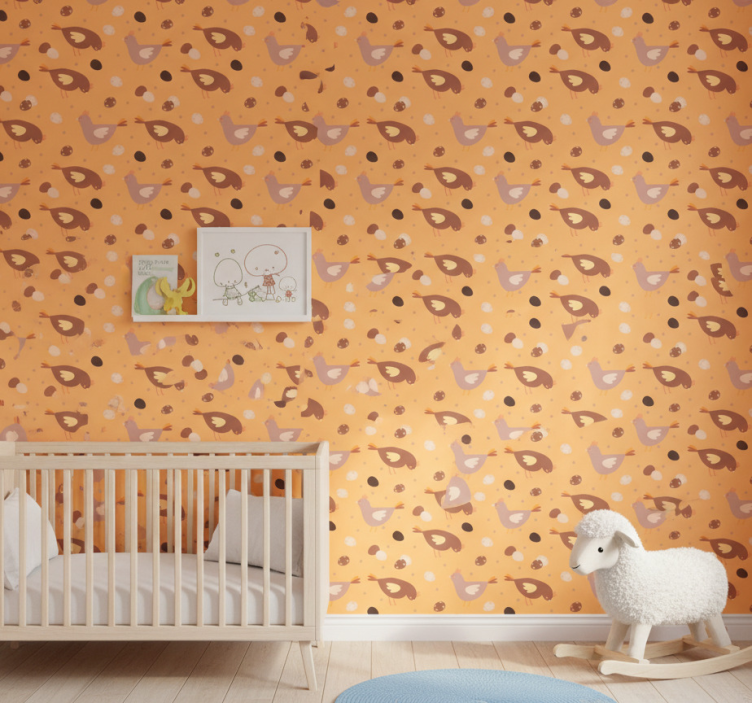 Papel de parede infantil com estampa de pintinho laranja - TenStickers