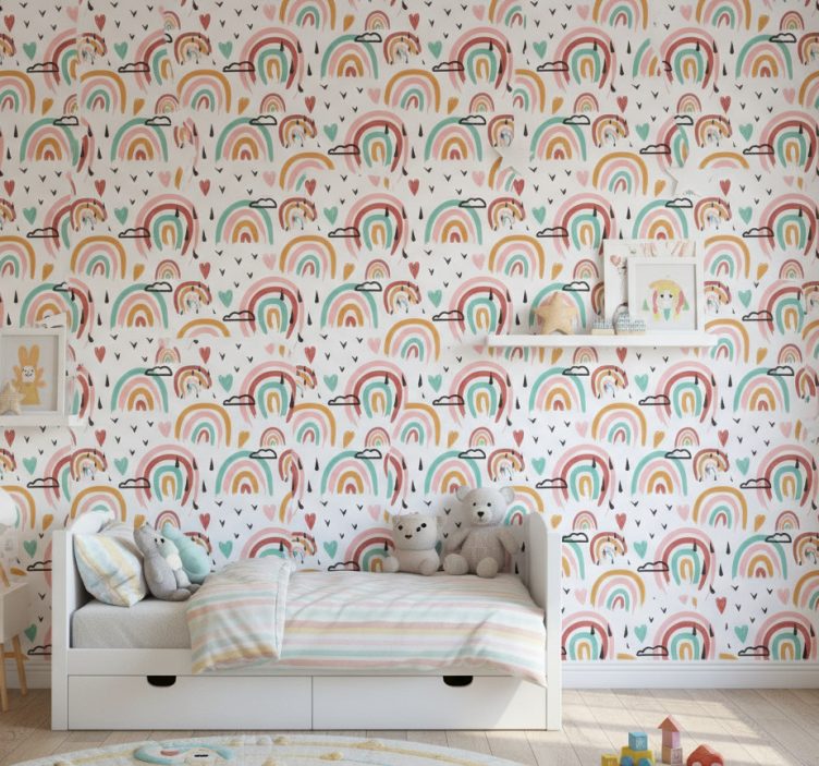 Papel de parede infantil com motivo de arco-íris vibrante - TenStickers