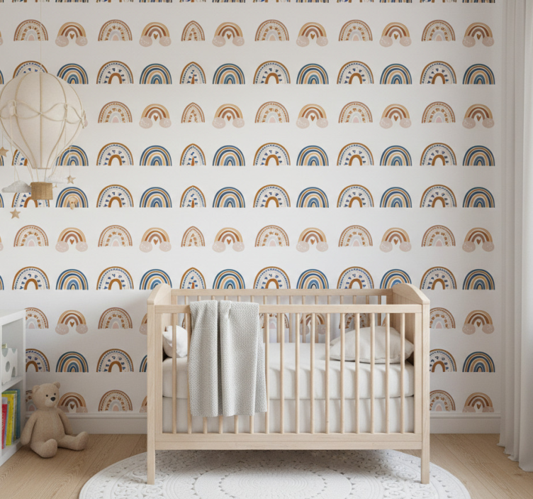 Papel de parede infantil com motivos nórdicos de arco-íris - TenStickers