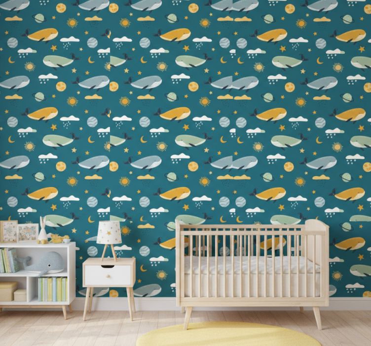 Papel de parede infantil com padrão de baleias moderno - TenStickers