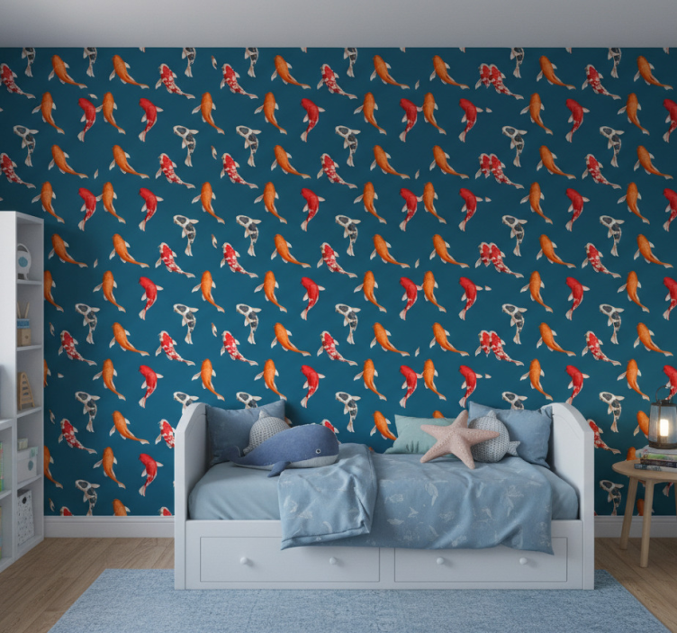 Papel de parede infantil com padrão de peixe koi - TenStickers