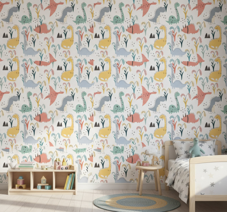 Papel de parede infantil com padrão escandinavo colorido - TenStickers