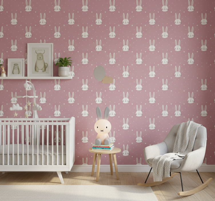 Papel de parede infantil com rostos de coelhinhos - TenStickers