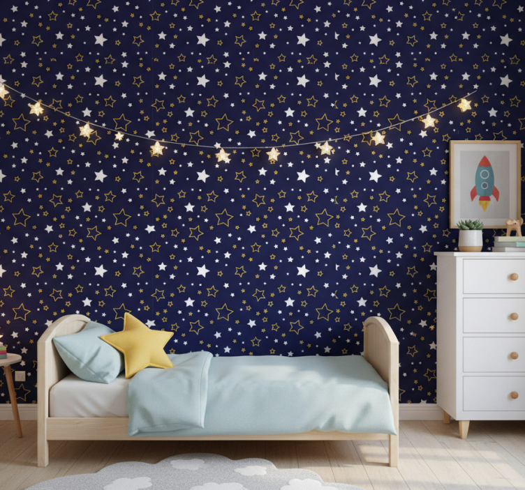 Papel de parede infantil com tema noite estrelada - TenStickers