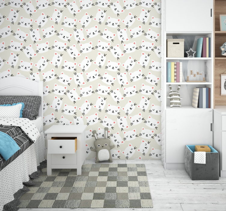 Papel de parede infantil caras de gato branco - TenStickers
