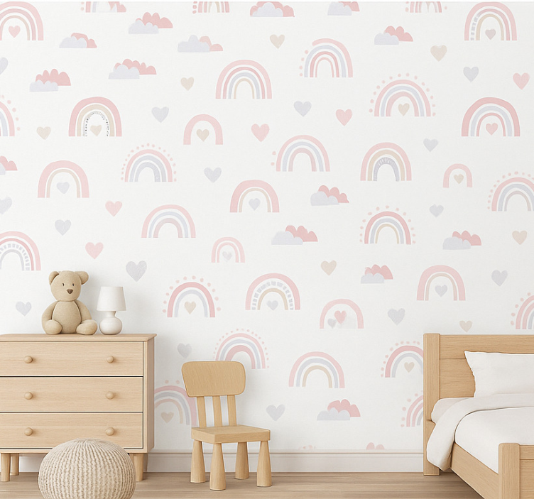Papel de parede infantil design arco-íris rosa - TenStickers