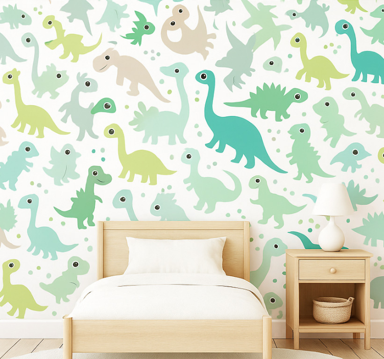 Papel de parede infantil dinossauro colorido simples - TenStickers