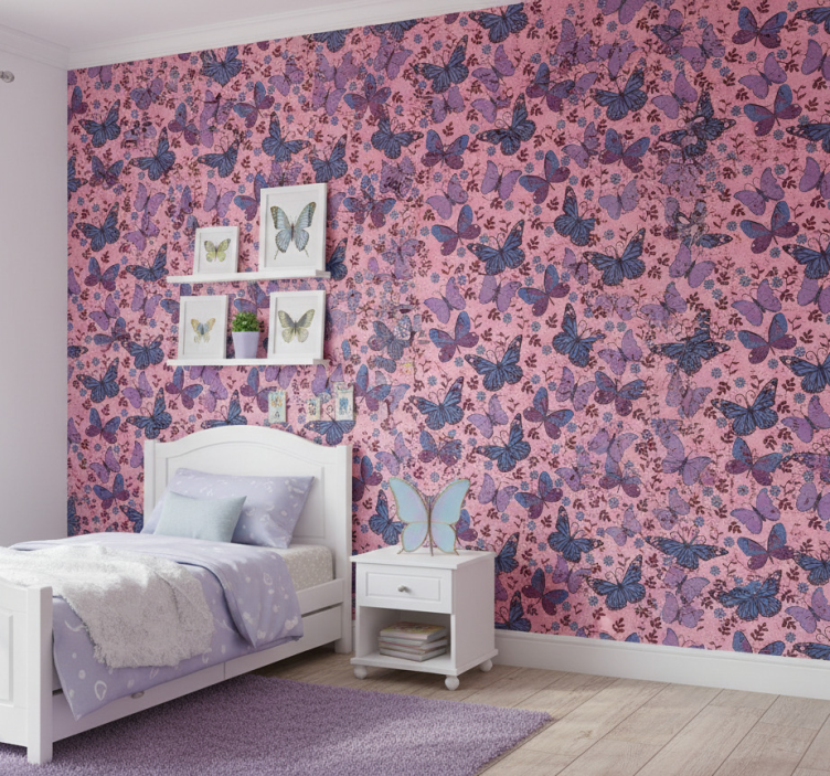 Papel de parede infantil em tons roxos com frases - TenStickers