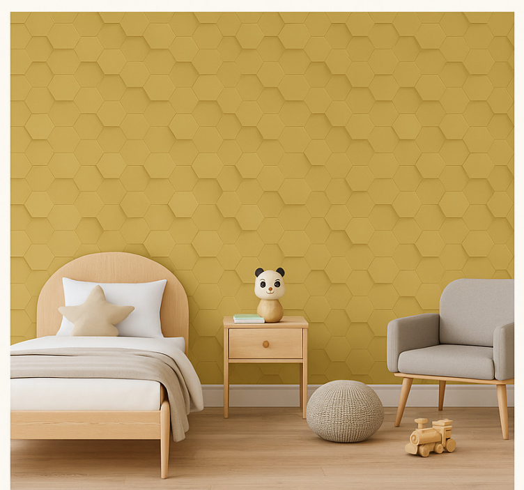 Papel de parede infantil favo de mel dourado realista - TenStickers