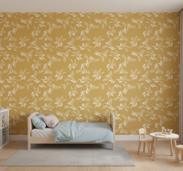 Papel de parede infantil flores e pássaros japoneses - TenStickers