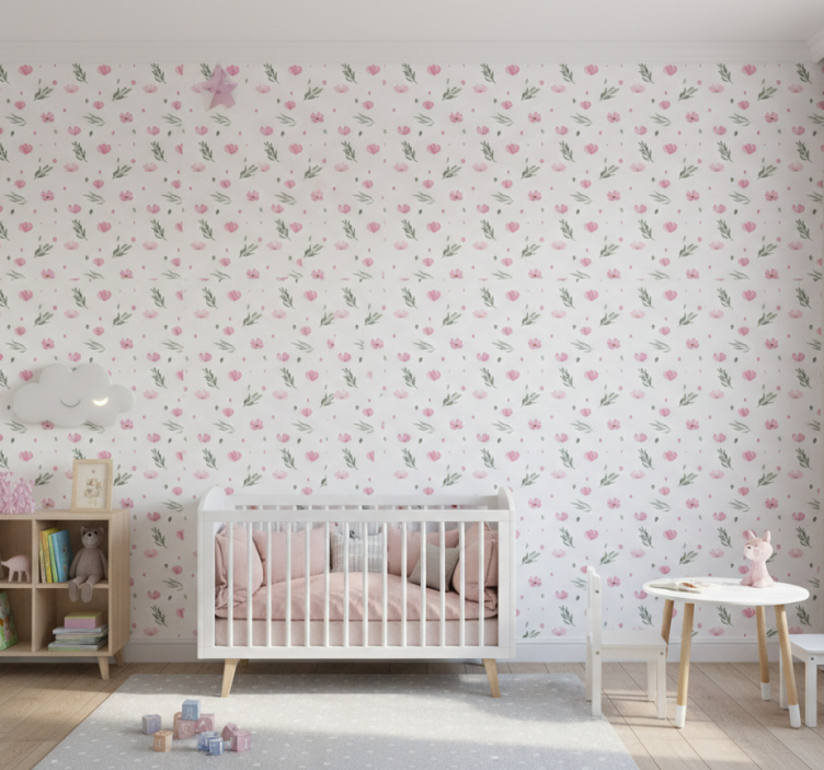 Papel de parede infantil flores pequenas minimalistas rosas - TenStickers