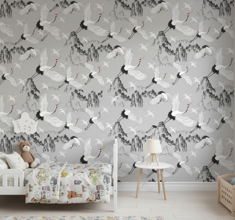 Papel de parede infantil graciosos guindastes e picos - TenStickers