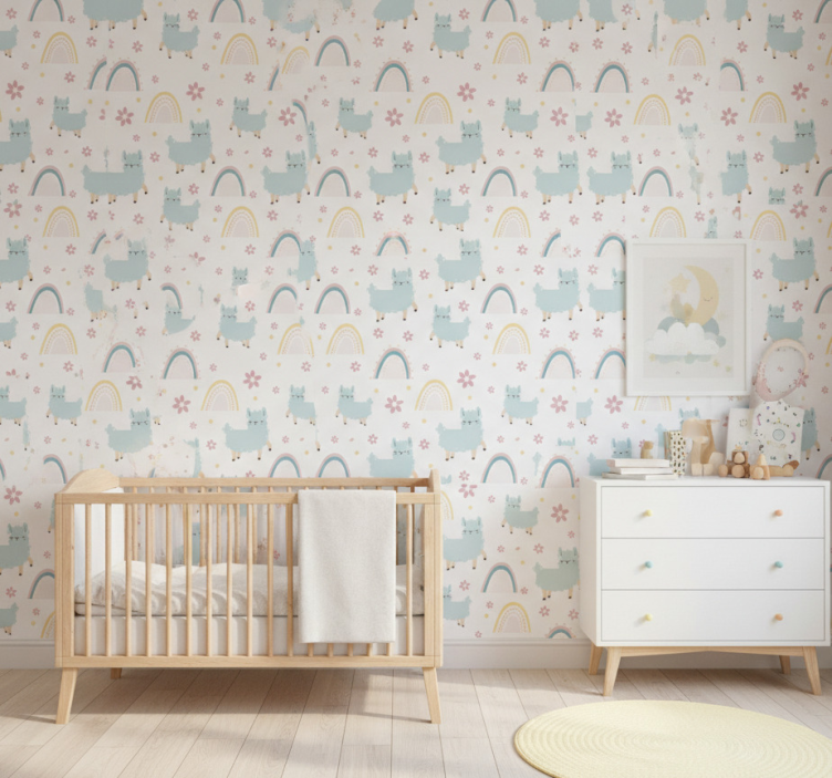 Papel de parede infantil lhamas e arco-íris fofos - TenStickers