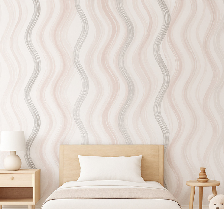 Papel de parede infantil linhas em aquarela cinza e rosa - TenStickers