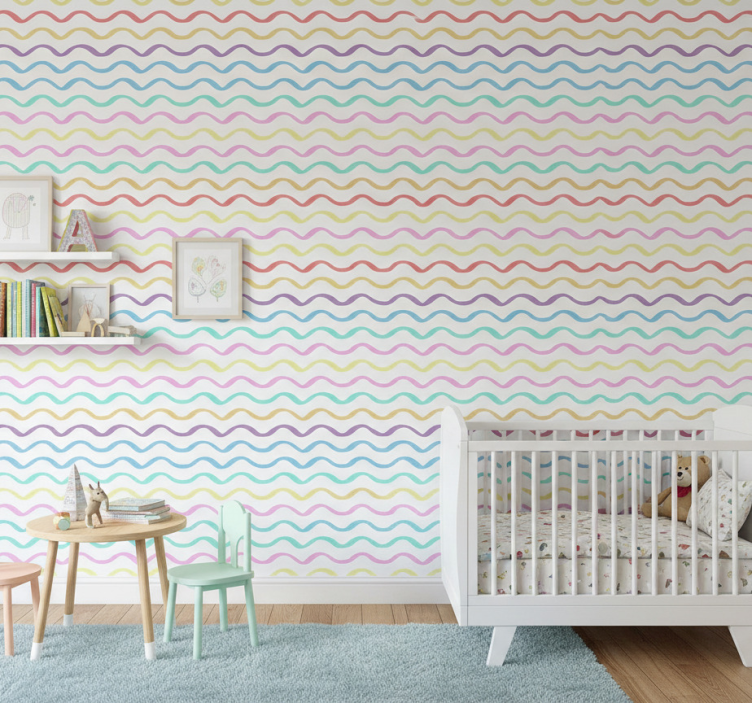 Papel de parede infantil linhas onduladas coloridas - TenStickers