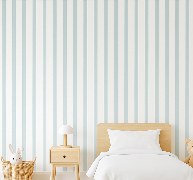Papel de parede infantil listras azuis grandes com branco - TenStickers