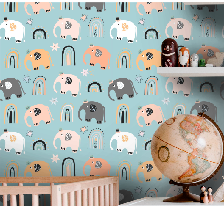 papel de parede infantil motivos de arco-íris de elefante - TenStickers
