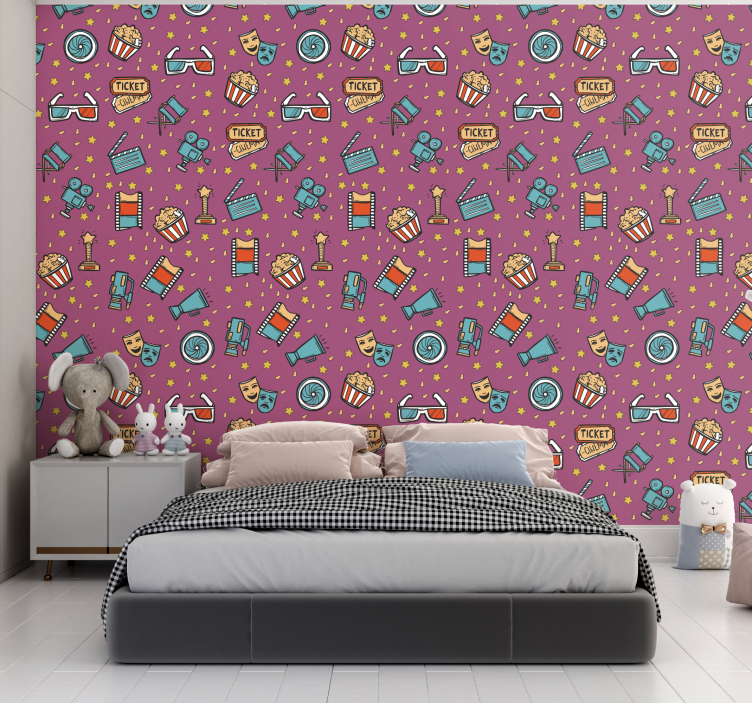 papel de parede infantil Noite de Cinema - Rosa - TenStickers