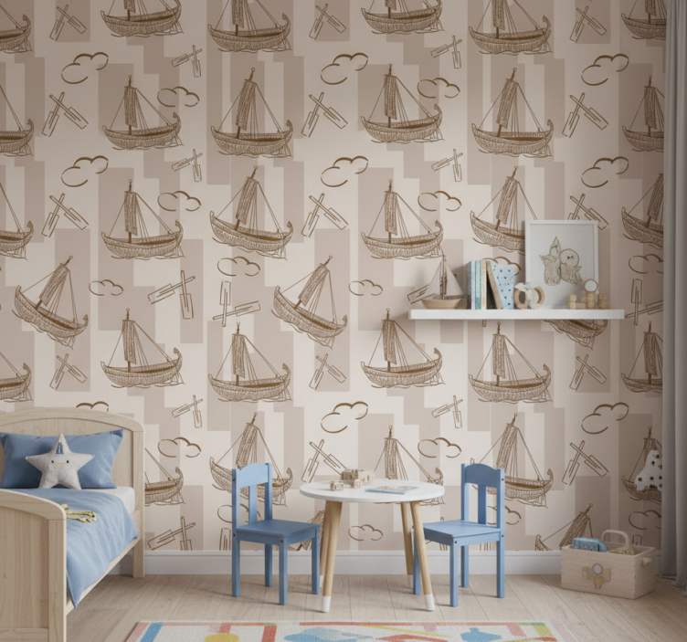 Papel de parede infantil padrão de barcos à vela - TenStickers