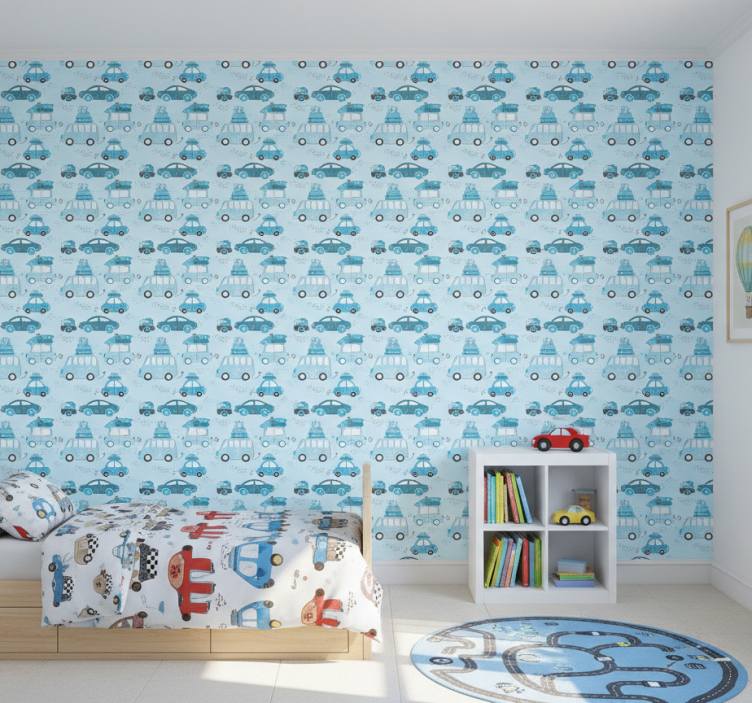 Papel de parede infantil padrão de carros azuis - TenStickers