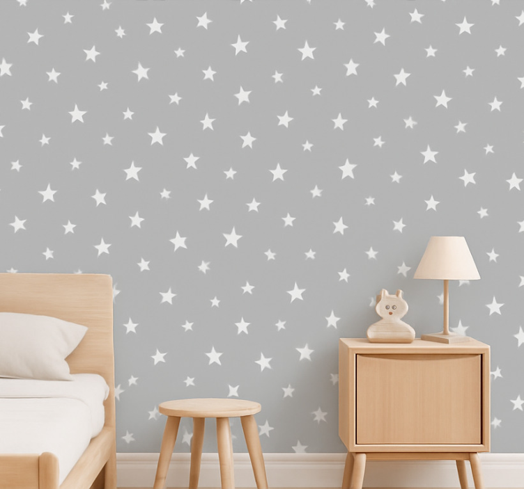 Papel de parede infantil padrão de estrelas cinzas - TenStickers