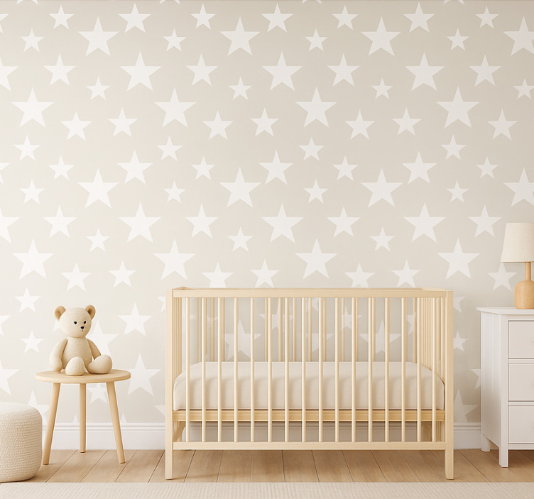 Papel de parede infantil padrão de estrelas grandes cinzas - TenStickers