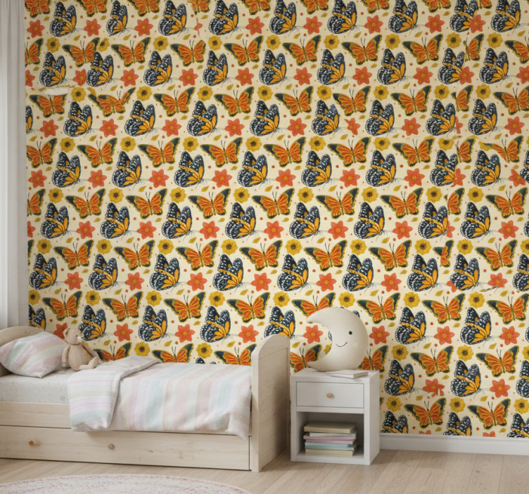 Papel de parede infantil padrão floral de borboletas - TenStickers