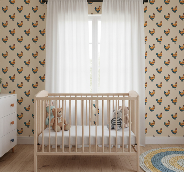 Papel de parede infantil padrão galo encantador - TenStickers