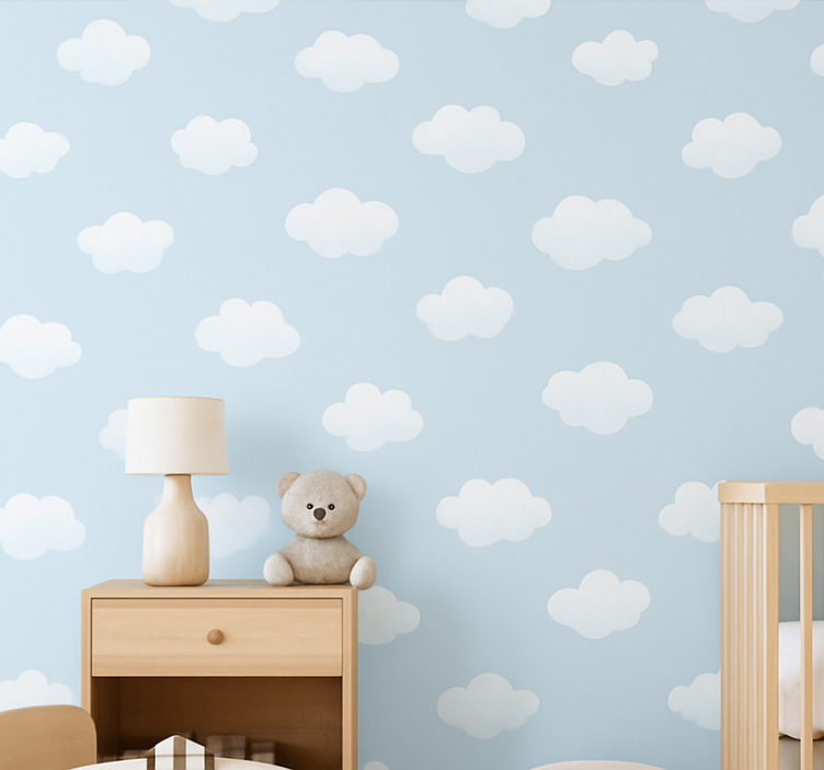 Papel de parede infantil padrão nuvens simples - TenStickers