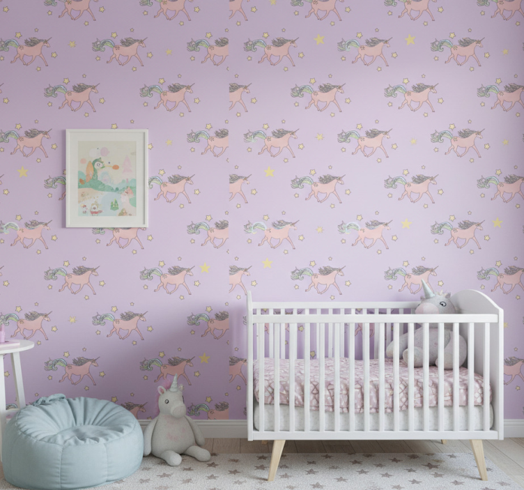 Papel de parede infantil padrão unicórnios dançantes - TenStickers